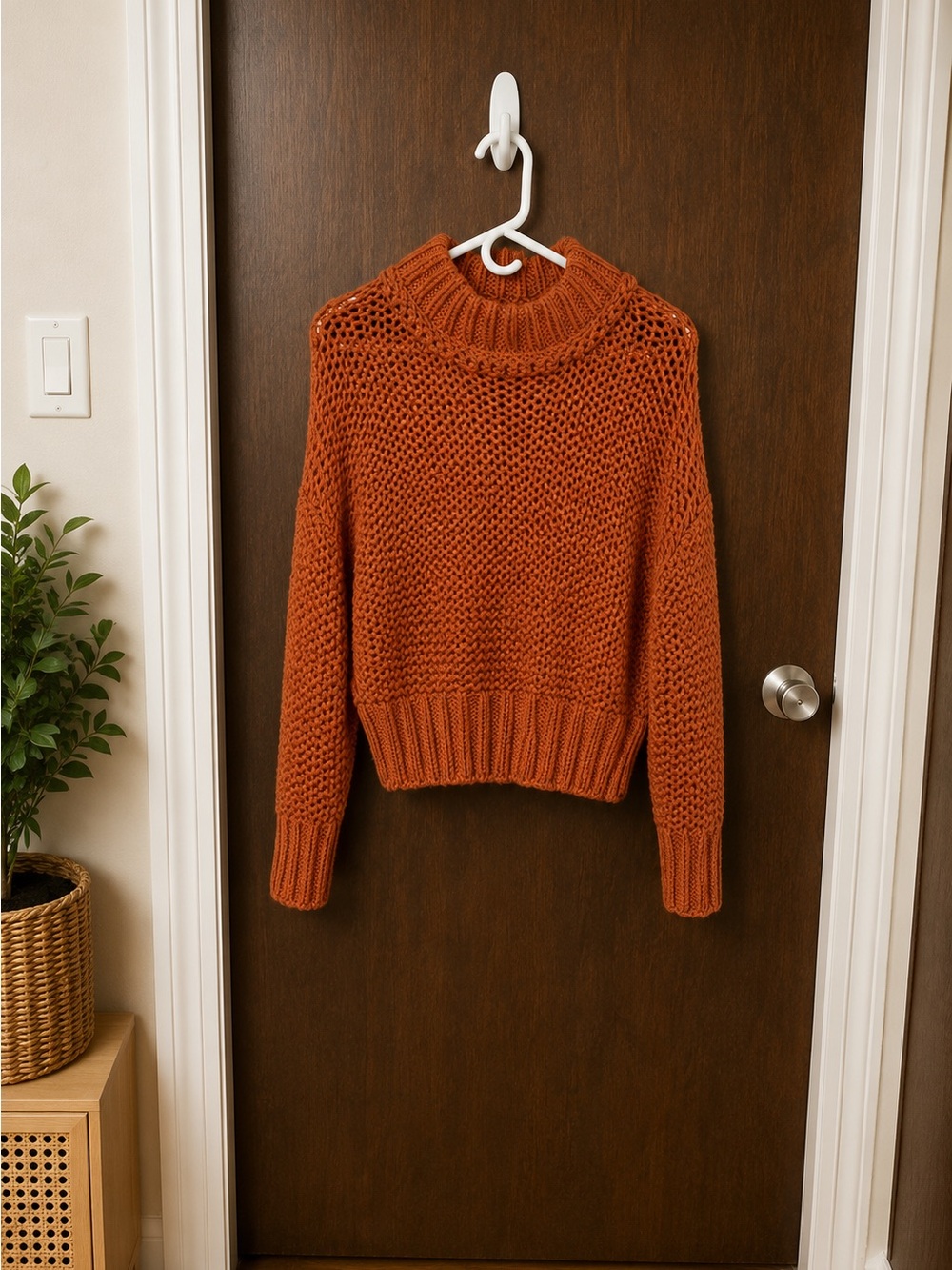 Free People Chunky Knit Mock Neck Sweater XS Rust Orange Oversized - Picture 2 of 4